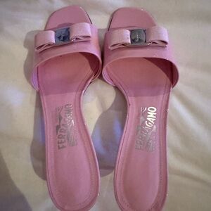 Salvatore Ferragamo Light Pink Bow Slide Sandals